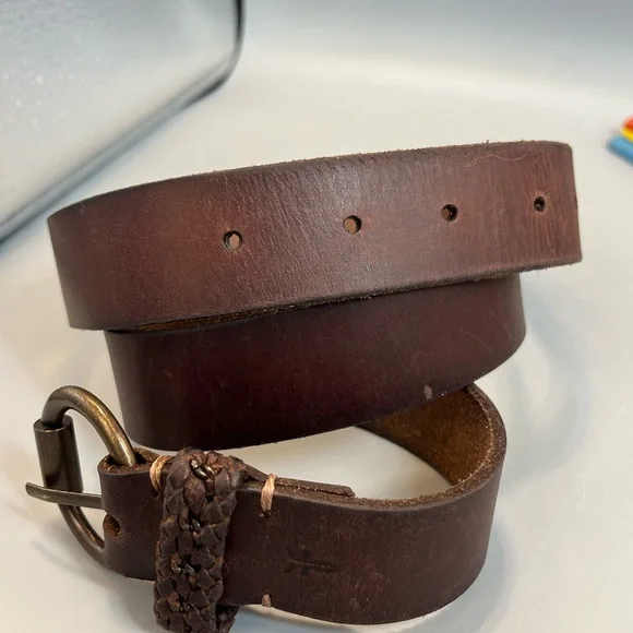 Frye Dark Brown Leather Belt D Ring Brass Buckle Rodeo Belt Size Small 28-34 - Picture 11 of 12